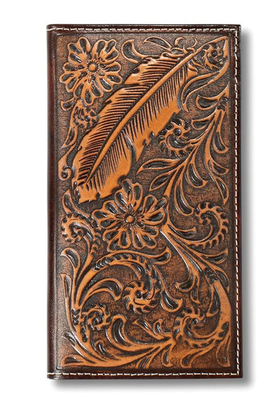 ARIAT RODEO WALLET- FEATHER EMBOSSED BROWN