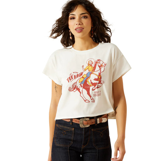 LADIES ARIAT SENDERO YEEHAW S/S TEE- WHITE
