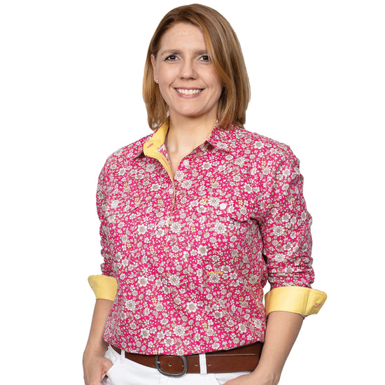 LADIES JUST COUNTRY GEORGIE 1/2 BUTTON WORK SHIRT