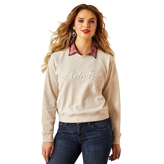 LADIES ARIAT ESSENTIAL CREW SWEATSHIRT-OATMEAL